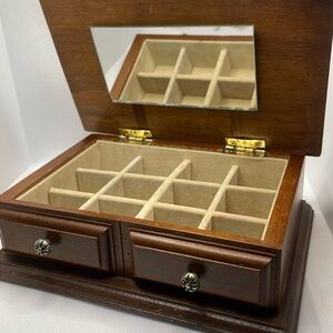 Wood Jewellery Ring Box Earring Storage Mirror